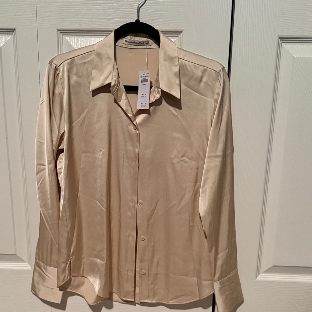 Abercrombie & Fitch Cream Satin Button-Down Top